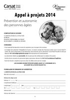 Appel à Projets 2014 - CARSAT Nord-Picardie - Prévention et Autonomie des personnes âgées - Dossier d'inscription