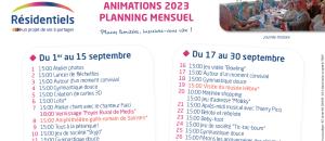 Planning des animations de septembre