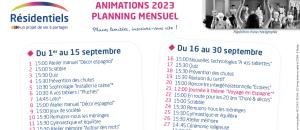 Planning des animations de septembre