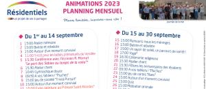 Planning des animations de septembre