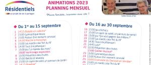 Planning des animations de septembre